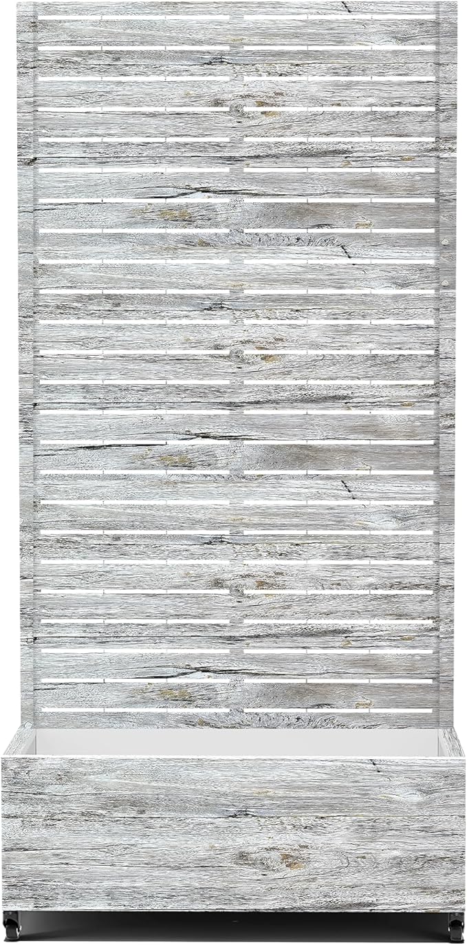 Raised Garden Bed with Trellis and Wheels,73"x35"x16" Metal Raised Garden Bed,White Wood Finish Metal Planter with Climbing Trellis for Vines & Vegetables