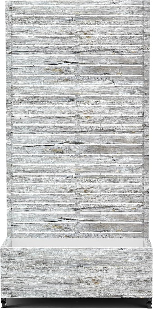 Raised Garden Bed with Trellis and Wheels,73"x35"x16" Metal Raised Garden Bed,White Wood Finish Metal Planter with Climbing Trellis for Vines & Vegetables