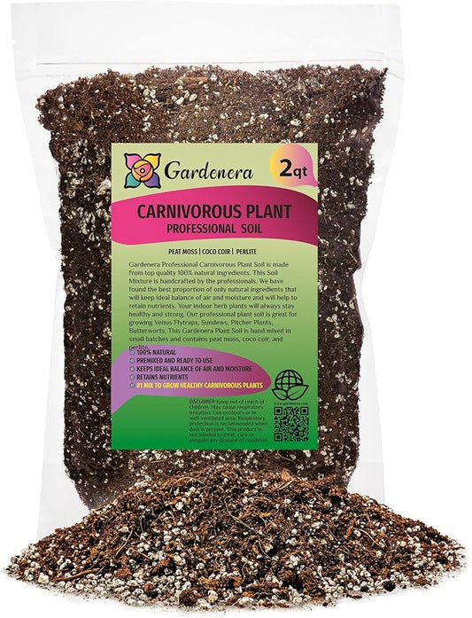 Gardenera Professional Carnivorous Plant Soil - Ready to Use for Venus Flytraps, Sundews, Pitcher Plants, Butterworts | Peat Moss, Coco Coir, Perlite - 2 Quart Bag