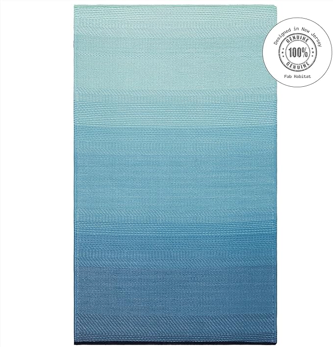 Fab Habitat Outdoor Rug - Waterproof, Fade Resistant, Crease-Free - Premium Recycled Plastic - Ombre - Large Patio, Deck, Sunroom, Camping, RV - Big Sur - Teal - 6 x 9 ft