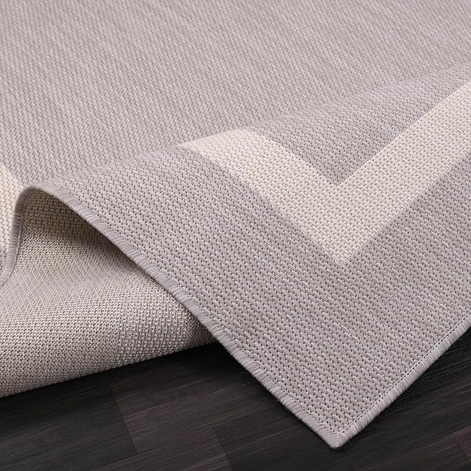 Bordered Outdoor Rug 9x12 Washable Outside Carpet for Indoor Patio Porch Waterproof Easy Cleaning Non Shedding Area Rugs Gray 9 x 12