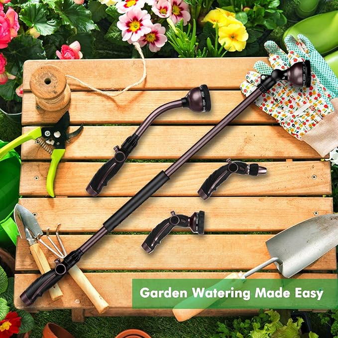 RESTMO 36”Long Watering Wand, 180° Swivel Head Metal Garden Hose Wand with 10 Spray Patterns, 3ft Heavy Duty Hose Nozzle Sprayer with Thumb Flow Control, Ideal to Water Hanging Baskets, Shrubs