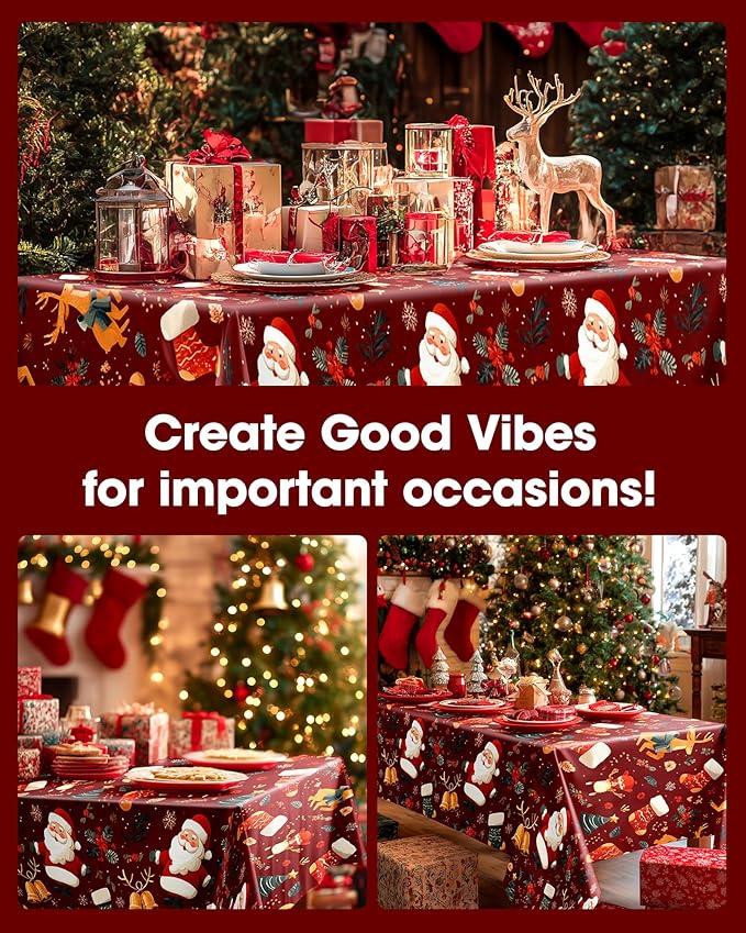 Pureegg Plastic Table Cloth Disposable 8 Pack, 54 x 108 Inch Rectangle Tablecloths, Sturdy Leakproof Plastic Covers for Party, Picnic, Wedding, Winter & Xmas Decoration, Christmas Red