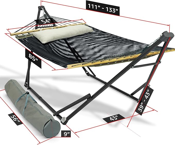 Tranquillo Unity Adjustable Hammock Stand, 800 lbs Capacity Steel Double Hammock Stand for 2 Persons, Premium Pre-Assembled Stand for Indoor Outdoor, Black