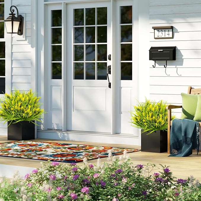 20 Bundles Artificial Plants Outdoor Fake Monkey Grass with Flowers (Yellow)