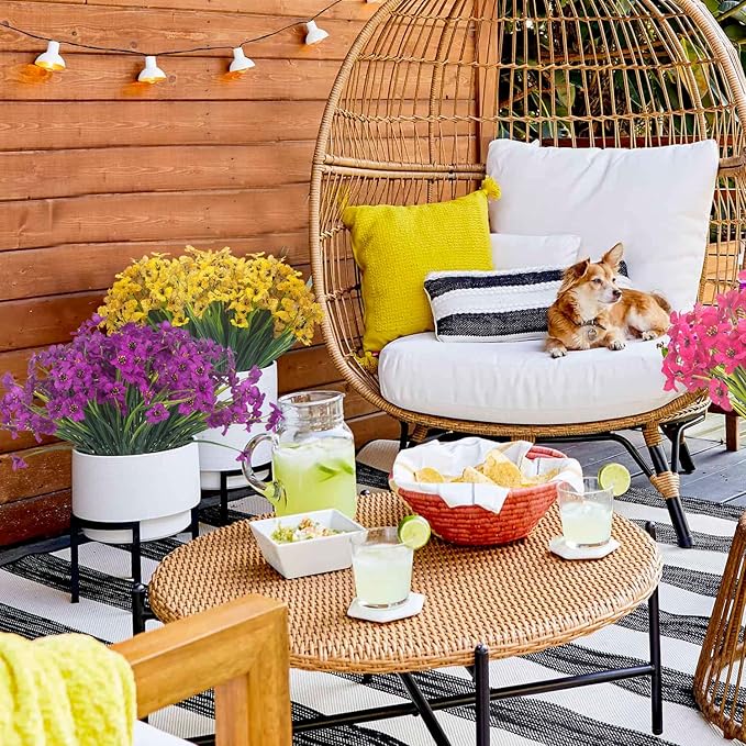 20 Bundles Artificial Flowers Outdoor UV Resistant Fake Flowers (Deep Purple)