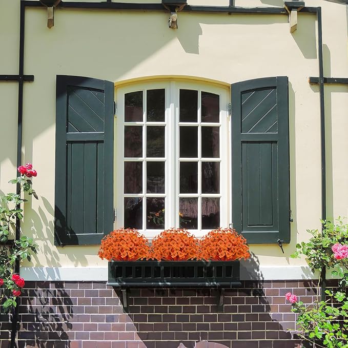 21 Bundles Outdoor Artificial Flowers UV Resistant Fake Silk Flowers No Fade Faux Plastic Plants Garden Porch Window Box Decoration (Deep Autumn Orange)