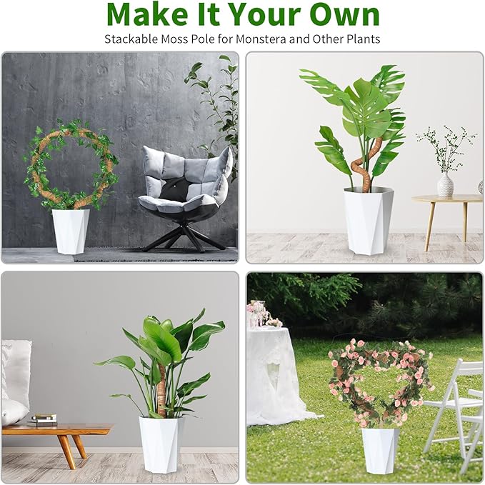 Moss Pole Set for All Growth Stages – 2 Pack 28” Bendable Moss Poles & 2 Pack 12” Stackable Coir Poles, Moss Pole Monstera Plant Support for Pothos, Philodendron, Indoor Climbing Plants