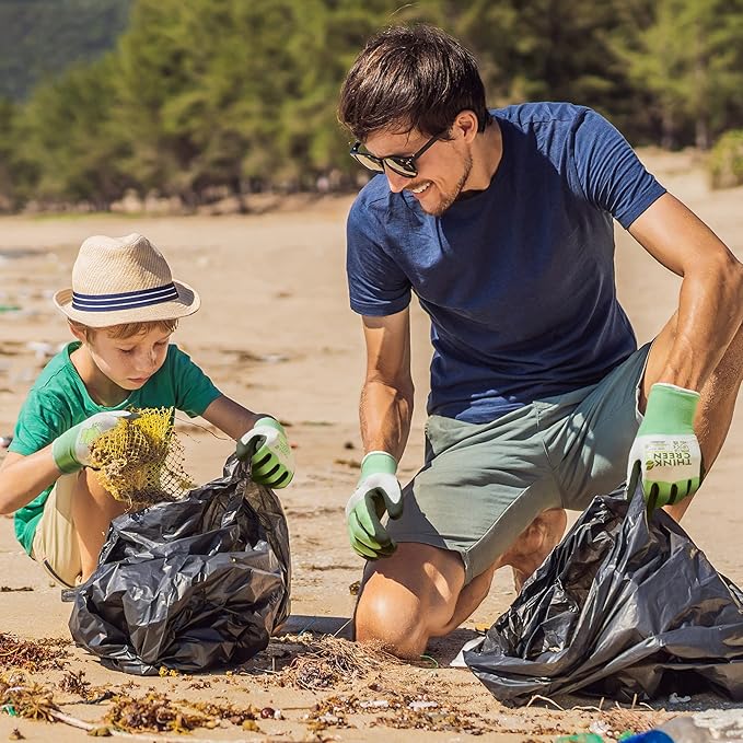 COOLJOB 3 Pairs Gardening Gloves for Women Men, 100% Recycled Polyester with Rubber Coated for Garden Patio Yard Lawn Work, Green, White & Grey, Medium Size