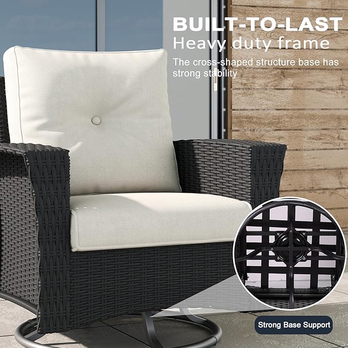 LayinSun 10 Piece Wicker Patio Furniture Set with Fire Pit Table, Classis Outdoor Conversation 360 Degree Swivel Chairs Set with Coffee Table