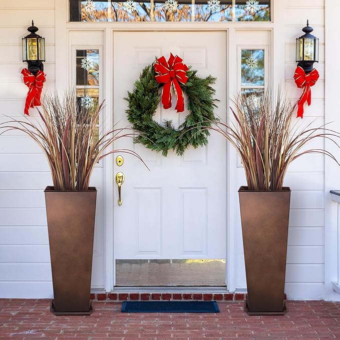 KOL 28''H. Tall Metal Planter with Insert, Set of 2, Galvanized Steel Planter Pots for Indoor & Outdoor Use, Decorative Flower Plant Pots for Front Porch, Patio, Deck - Rust Color