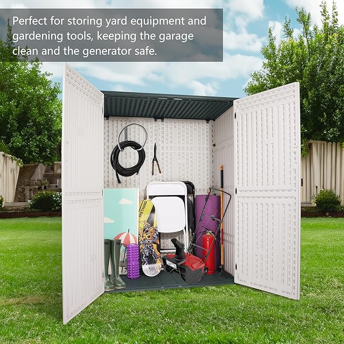 Outdoor Storage Cabinet, 52 Cu ft Resin Storage Box for Patio Garden Yard - Weatherproof Outdoor Storage Shed for Tools Pool Supplies - Lockable Vertical Storage Shed