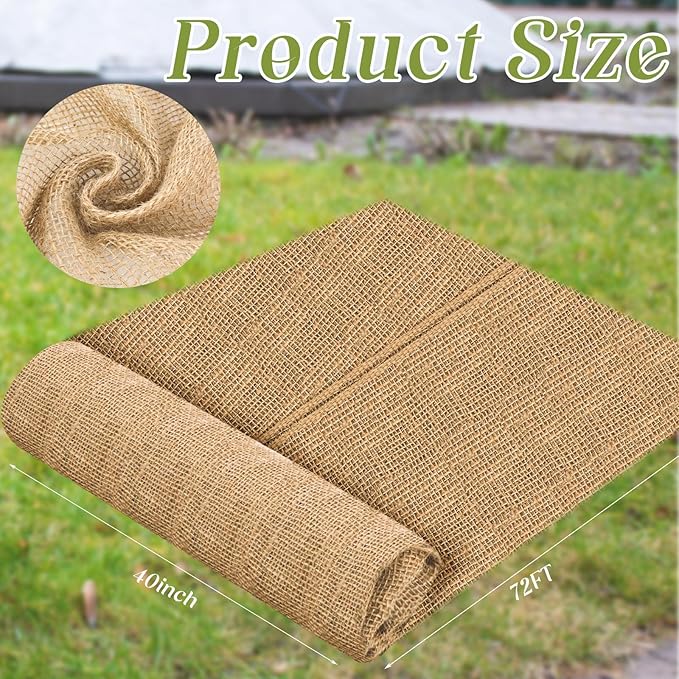Buryeah 40 Inch x 72 ft Burlap Fabrics Roll Natural Jute Burlap Tree Wraps Protector Winter Frost Plant Blankets Cloth Weed Barrier Fabric Garden Plants for Winter Outdoor Trees Shrubs Party