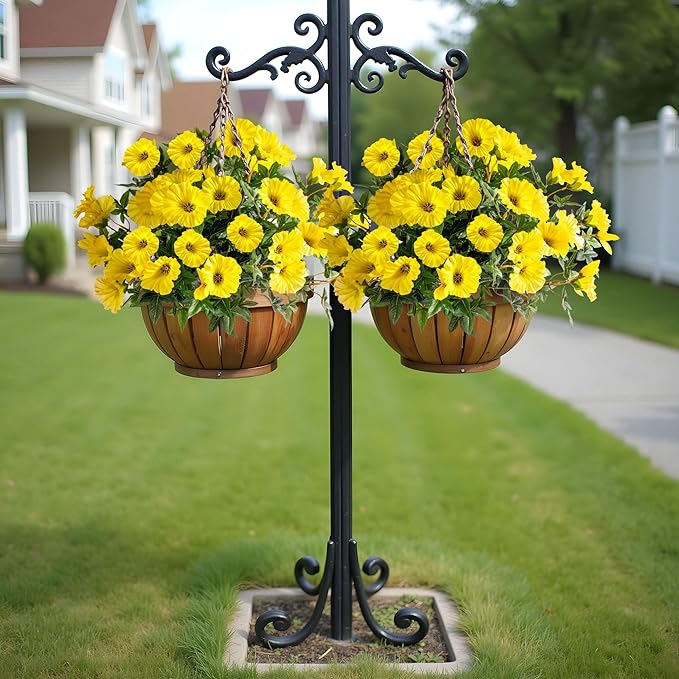 UV Resistant Artificial Petunias 4PCS Fake Flowers 13.3In Artificial Flowers for Outdoors Silk Flowers Fake Hanging Basket Plants Suitable for Outdoor Porch Decoration Patio Decor (Yellow)