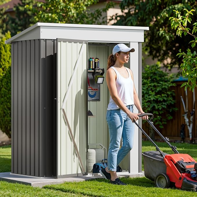 Devoko Outdoor Storage Shed 5 x 3 FT Lockable Metal Garden Shed Steel Anti-Corrosion Storage House with Single Lockable Door for Backyard Outdoor Patio (Gray)