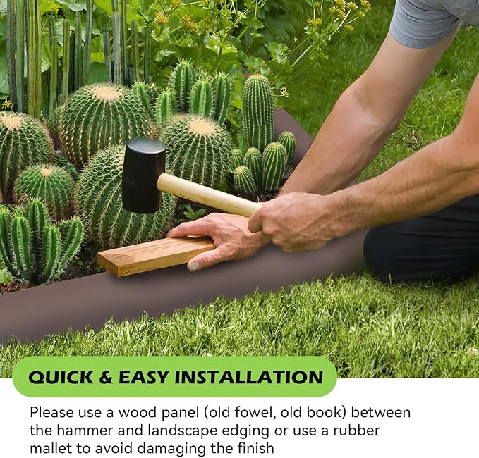 6PCS Rust Steel Landscape Edging Kit, 40" L x 6" H (20ft Total) Galvanized Steel Landscape Lawn Edging Powder for Lawn Yard, Coated Bendable Metal Strips, No-Dig Hammer-in Edging Border w/7Clips