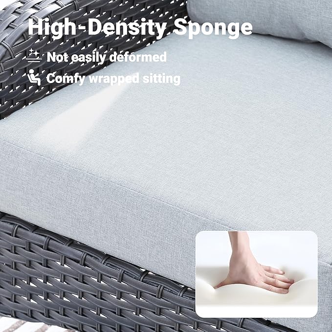 ovios 2 Pieces Patio Furniture Set, Outdoor Wicker Chairs of 2, All Weather High Back Rattan Chairs 2-Seater with Comfy Cushions for Porch Deck, Grey