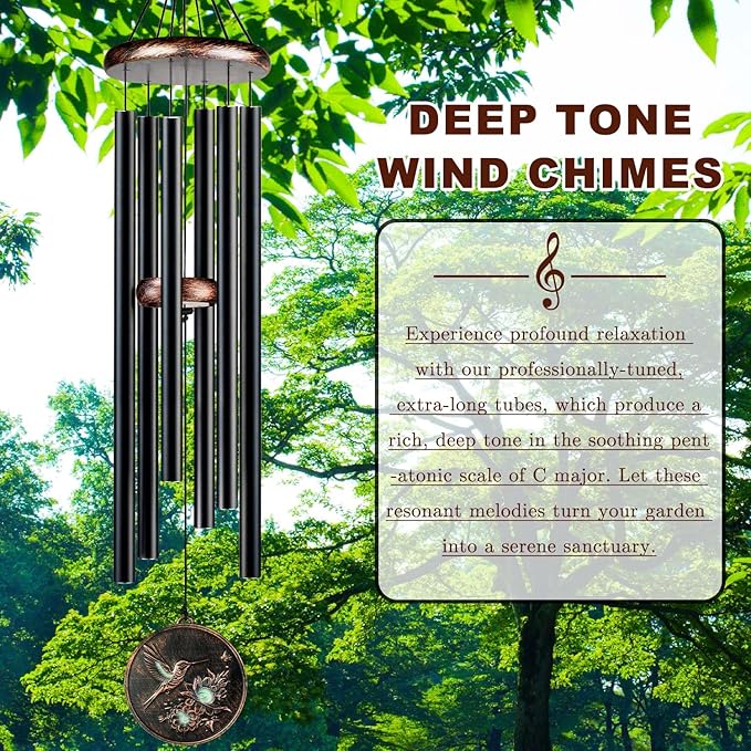 Large Wind Chimes for Outside, 48" Vintage Hummingbird Deep Tone Wind Chime Outdoor Clearance with Heavy Tubes, Patio Porch Balcony Decoration, Garden Hanging Decor Gifts for Women Men