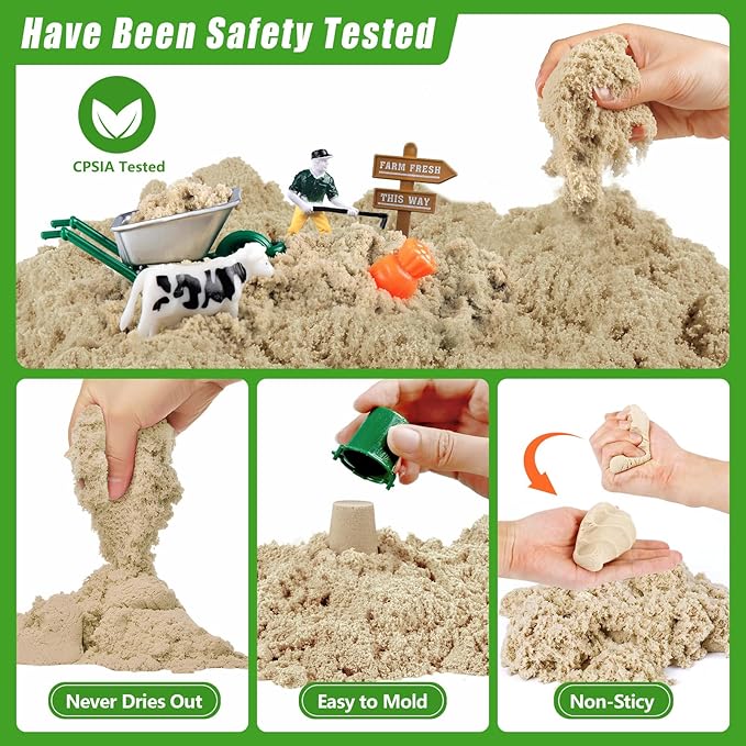 Farm Sensory Bin, Farm Sensory Kits Toy with 2.2lbs Play Sand, 31pcs Animals Trucks Creativity Magic Sand Box with Lid, Christmas Birthday Gift for Boys Kids Toddlers Ages 3 4 5 6 7 8