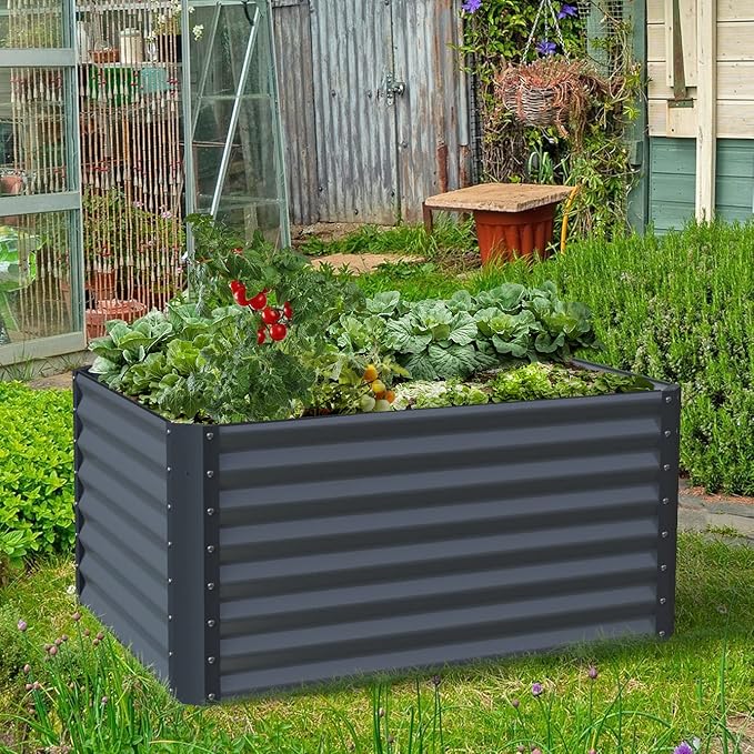 Galvanized Raised Garden Bed Box Planter for Outdoor Plants - Extra Tall 24" Metal Garden Boxes for Vegetables - 48"X36"X24", Midnight Grey