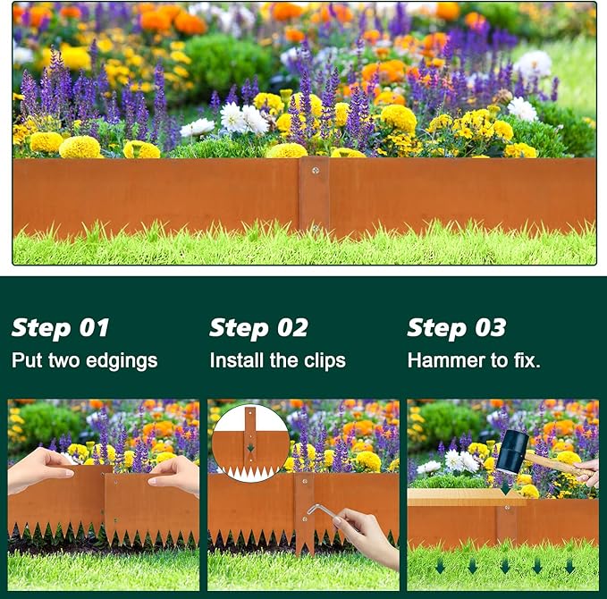 Corten Steel Landscape Edging Metal Edging Landscaping Garden Edging Steel Landscaping 40 Inch Strips 8 Inch Lawn Edge Border Rust Patina Hammer-in for Yard Lawn 6 pcs