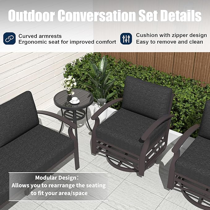 Kurapika Patio Furniture Set 10-Piece Aluminum Sectional Sofa with Armrest, Modern Outdoor Conversation Set, Metal Corner Sofa with Ottoman, Black