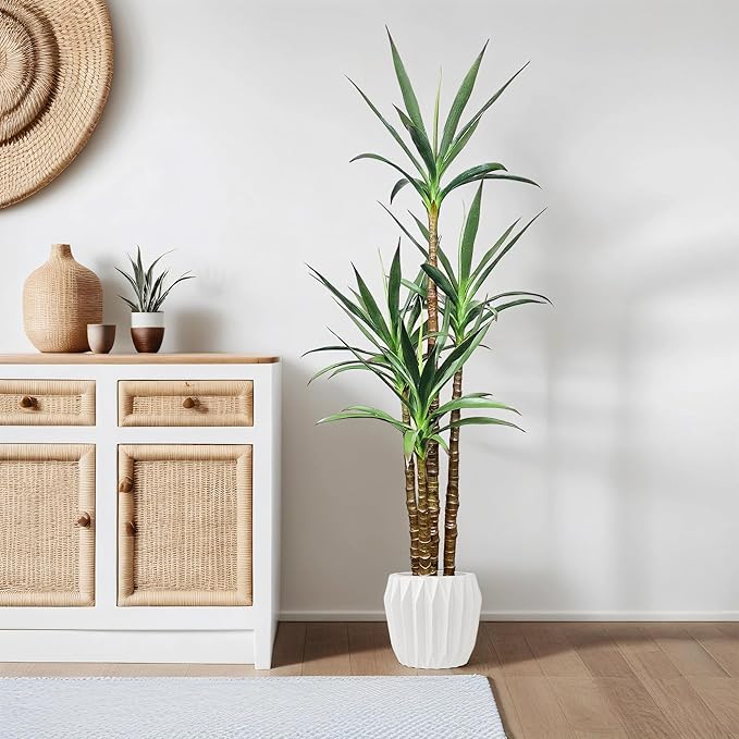 Artificial Trees 72 Inch/ 6Ft Faux Tree 4 Trunks Agave Plant, Tall Fake Plant with Plastic Pot for Home Decor, Office Decor
