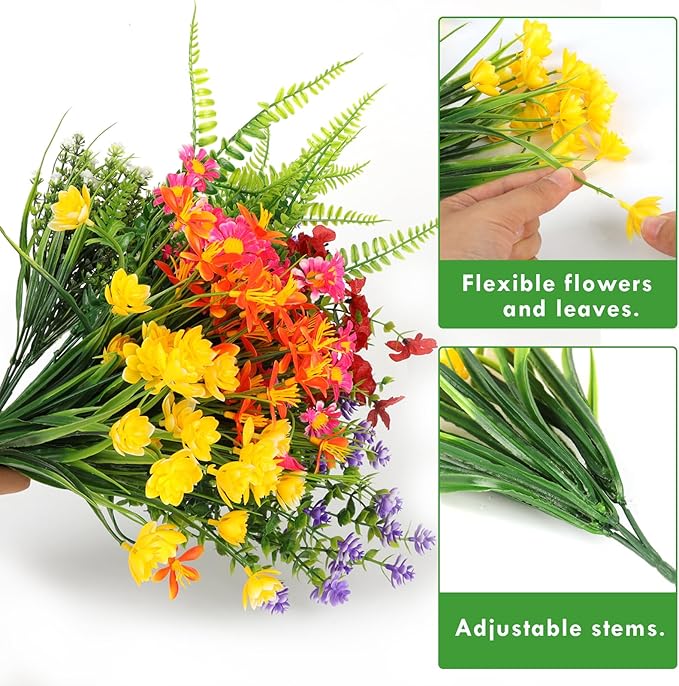 36 Bundles Artificial Plants Flowers Outdoor Spring Decoration Faux Flowers for Outdoor Planters Fake Wildflowers Faux Flowers Bulk for Hanging Planter Home Wedding Spring Summer Decor