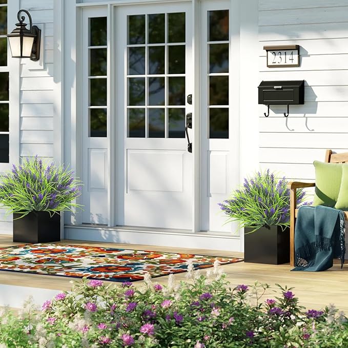 20 Bundles Artificial Plants Outdoor Fake Monkey Grass with Flowers (Purple)