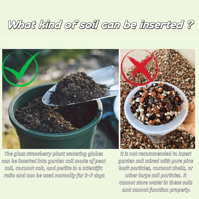 Strawberry Plant Watering Globes Set of 2, Large Water Globes for Indoor Plants, Glass Self Watering Planter Insert, Top-Fill Watering Bulbs for Indoor Outdoor Plants