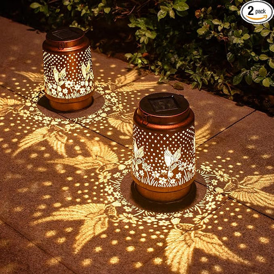 2 Pack Hummingbird Birthday Gifts for Women Mom Grandma Solar Lanterns Outdoor Waterproof Garden Decor Metal Hanging LED Decorative Light for Patio Yard Lawn Backyard Front Porch Gardening Gifts