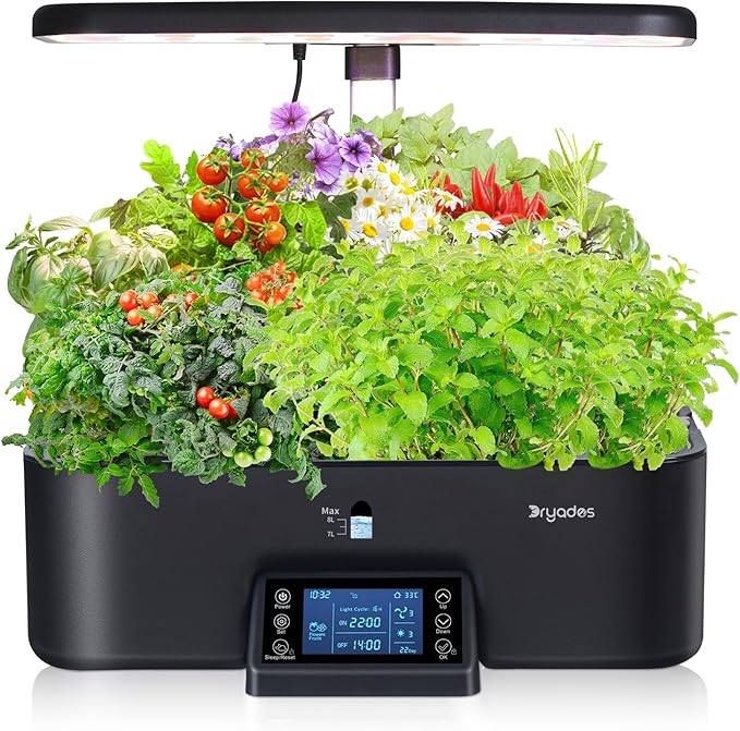 Indoor Gardening 17 Pods Hydroponics Growing System Kit Smart Lighting Setting, Herb Garden Planter with Full Spectrum Grow Light Provides Year Round Harvest - Black
