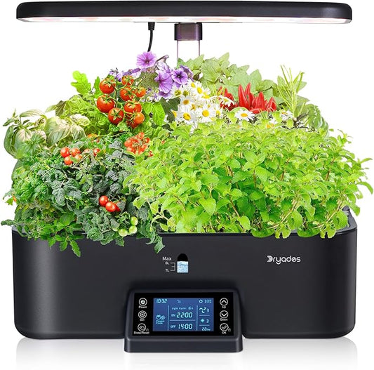Indoor Gardening 17 Pods Hydroponics Growing System Kit Smart Lighting Setting, Herb Garden Planter with Full Spectrum Grow Light Provides Year Round Harvest - Black