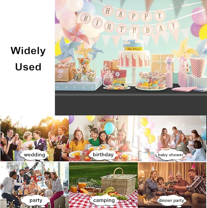 2 Pack Rectangular Disposable Black Tablecloth, Black Plastic Table Cloths for Parties Disposable, 54x108 in Waterproof Camping Tablecloth for Birthday Party Graduation Picnic Halloween