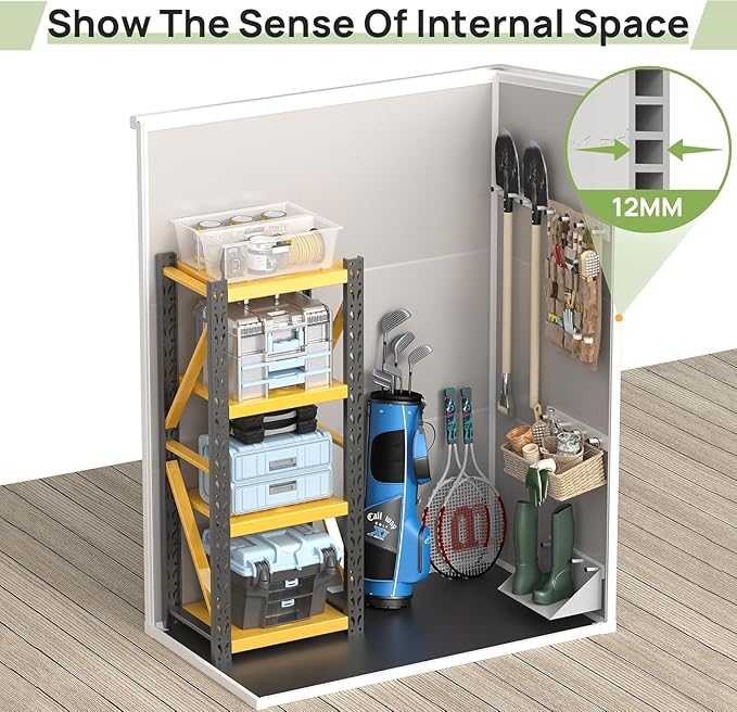 Resin Outdoor Storage Shed with Floor, 5x3FT Plastic Garden Shed, Lockable Door & Window, Waterproof Tool Shed for Bike, Garbage Can, Lawn Mower, Patio Furniture Bedge