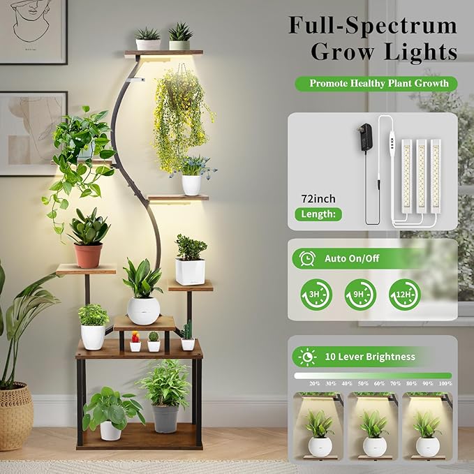 2 Pack Plant Stand Indoor With Grow Lights, 8 Tiered Plant Shelf With Light, 62" Tall Metal Plant Rack, Grow Light Shelf Flower Holder, Stability Upgrade, Heavy-Duty Pipe, Large Fabric Drawer