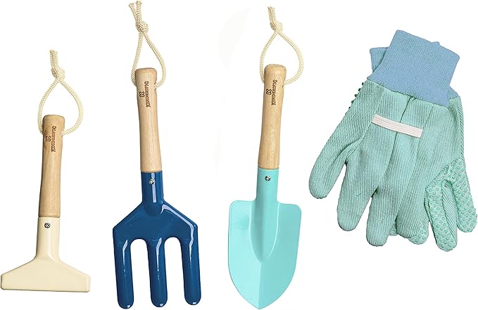 Gardening Set, Tool Kit, for Kids, STEM, Includes Tote Bag, Spade, Watering Can, Rake, Fork, Trowel and Gloves (Ocean Blue)