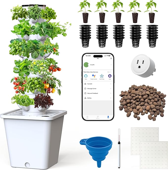 Vertical Hydroponics Growing System Kit, Indoor Outdoor Gardening System Kits, Herb & Fruits Growing Tower, 6 Layer 30 Pods