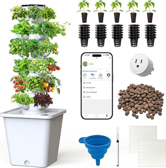 Vertical Hydroponics Growing System Kit, Indoor Outdoor Gardening System Kits, Herb & Fruits Growing Tower, 6 Layer 30 Pods