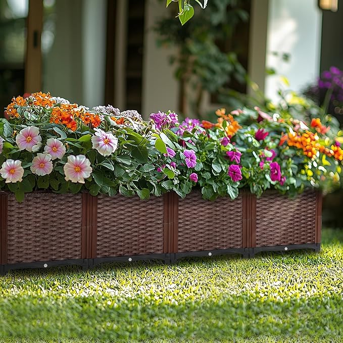 Raised Garden Beds Outdoor Self-Watering, Large Garden Planter Box With Drain Outlet, Elevated Rectangular Raised Beds for Gardening Vegetables Flowers Above Ground Garden Planters, 62.9"x15.7"x14.2"