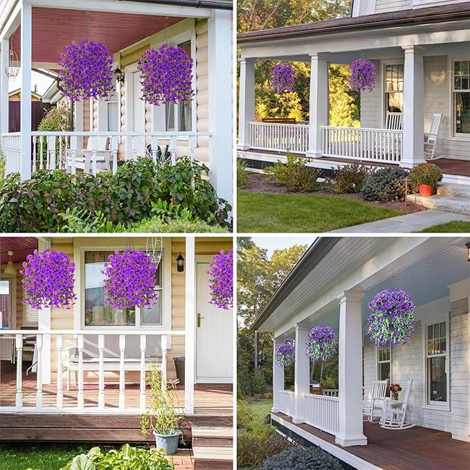 6-Pack Outdoor Faux Plants, 69-Flowered Large Morning Glory, Uv-Resistant Artificial Morning Glory,Perfect for Outdoor Decoration in All Seasons Such as Porches and Gardens (Purple)