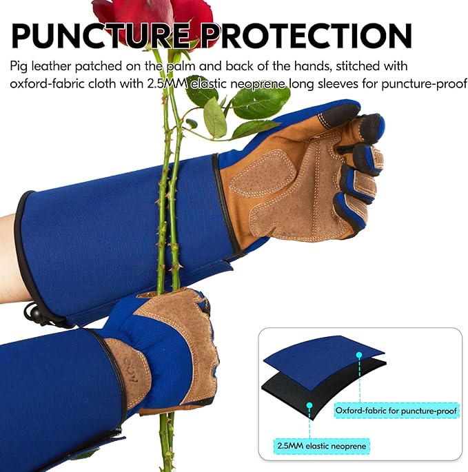 Vgo... Gardening Gloves Unisex,Safety Work Gloves,Long Sleeves Gauntlet,Puncture Proof,Touchscreen(Size L,Blue,SL7496)