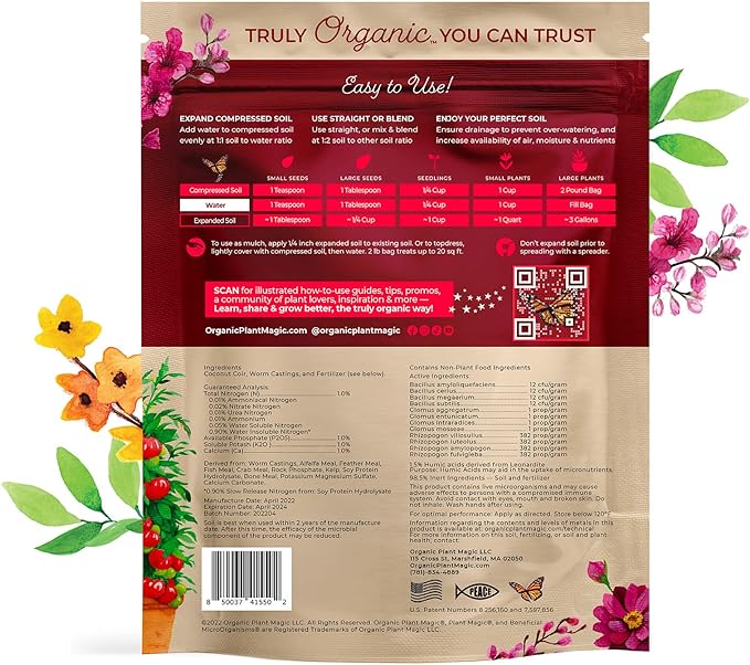 Compressed Organic Potting Soil for Garden, Plants & Vegetables - Expands 4x When Mixed with Water - Indoor or Outdoor Use - Plant Food Mix Derived from Natural Coconut Coir & Worm Castings Fertilizer