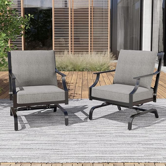Grand patio 2-Piece Patio Furniture Sets Patio Chair Motion Chairs Set Chat Set with Grey Cushions, Shake of 5-10°, Matched with Different Types of Tables