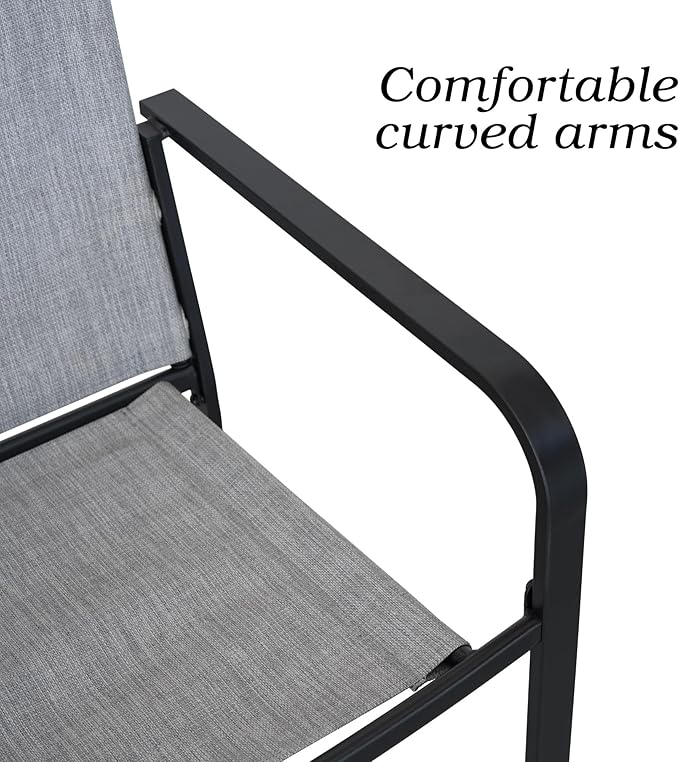 Patio Dining Chairs Set of 6 with Textilene mesh Fabric, Outdoor Space Saving Lawn Chairs for Porch Garden Backyard Poolside Sling Chairs Grey