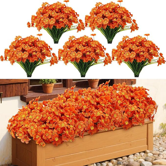 Lyrow 100 Bundles Violet Artificial Flowers, UV Resistant Faux Silk Flowers Outdoor, Fake Violet Bulk for Front Porch Hanging Garden Courtyard Farmhouse Home(Bright Orange)