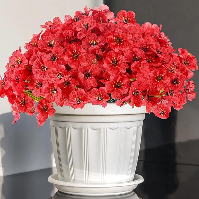 16pcs Outdoor Artificial Flowers UV Resistant Fake Flowers Bulk Artificial Flowers for Decoration Faux Silk Flowers for Garden Porch Window Box Hanging Planter Decorating