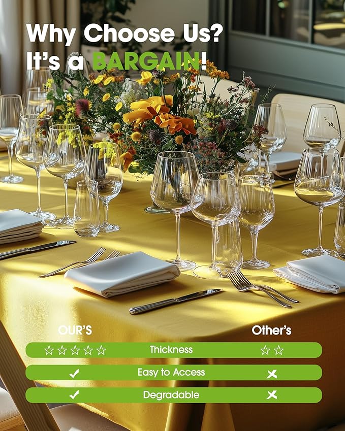 Pureegg Plastic Table Cloth Disposable 8 Pack, 54 x 108 Inch Table Cloths, Easter Party, Decorative Tablecloths, Rectangle, Lemon, Pastel Plastic Cover, Leakproof & Sturdy, Yellow