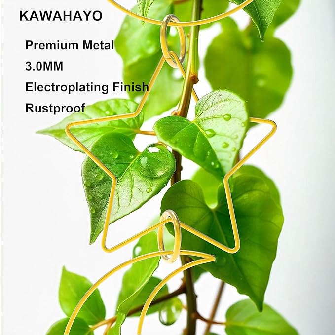 20 Pcs Plant Trellis for Climbing Plants, Chain Trellis, Garden Plant Wall Trellis, Vine Support Houseplant Accessories for Monstera, Pothos, Ivy, Climbing Plants Indoor Outdoor (Gold Moon and Star)