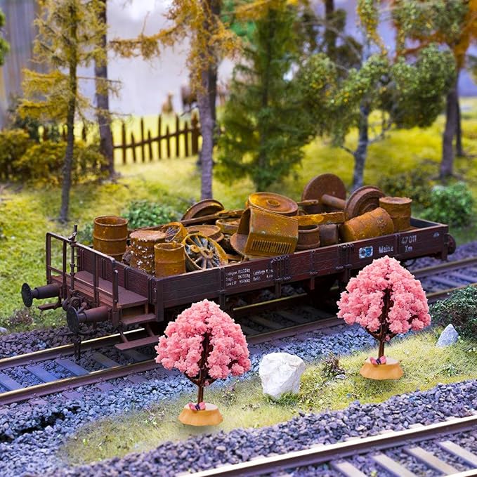 Simulated Mini Plastic Flower Tree Suitable for Sand Table Layout and Landscape Layout.Color Miniature Home Decoration Model Tree.2 Pieces.